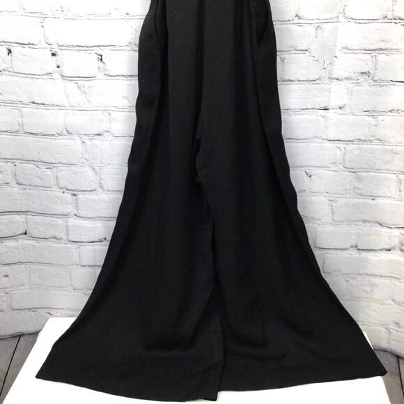 Ann Taylor Loft Wide Leg Belted Spaghetti Strap Rayon Linen Black Jumpsuit S - Picture 8 of 14